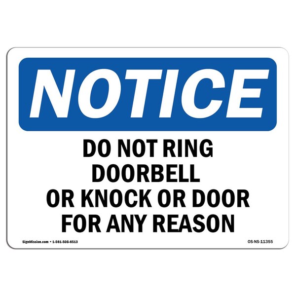 Signmission Safety Sign, OSHA Notice, 10" Height, Do Not Ring Doorbell Or Knock Sign, Portrait OS-NS-D-710-V-11356 - main